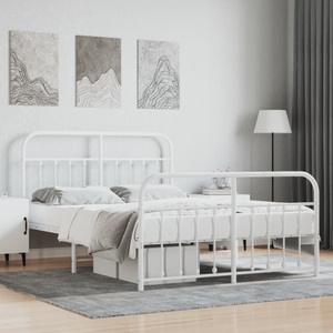 vidaXL, vidaXL Bettgestell mit Kopf- und Fußteil Metall Weiß 140x200 cm, vidaXL Bettgestell mit Kopf- und Fußteil Metall Weiß 140x200 cm