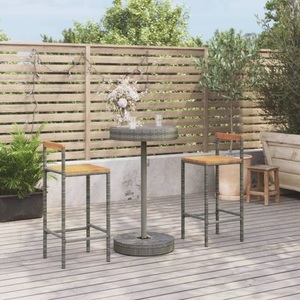 vidaXL, vidaXL 3-tlg. Gartenbar-Set Grau Poly Rattan & Massivholz Akazie