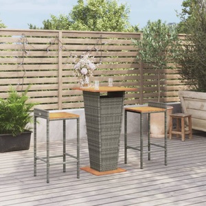 vidaXL, vidaXL 3-tlg. Gartenbar-Set Grau Poly Rattan & Massivholz Akazie, vidaXL 3-tlg. Gartenbar-Set Grau Poly Rattan & Massivholz Akazie