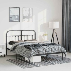 vidaXL, vidaXL Bettgestell mit Kopfteil Metall Schwarz 135x190 cm, vidaXL Bettgestell mit Kopfteil Metall Schwarz 135x190 cm