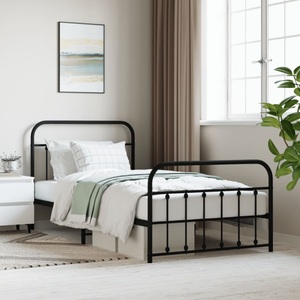 vidaXL, vidaXL Bettgestell mit Kopf- und Fußteil Metall Schwarz 107x203 cm