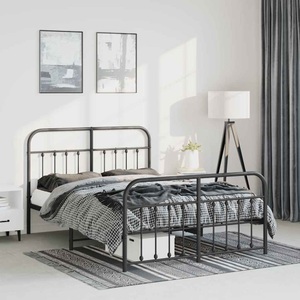vidaXL, vidaXL Bettgestell mit Kopf- und Fußteil Metall Schwarz 135x190 cm