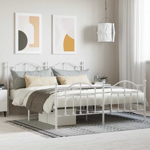 vidaXL, vidaXL Bettgestell mit Kopf- und Fußteil Metall Weiß 180x200 cm