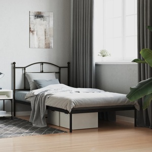 vidaXL, vidaXL Bettgestell mit Kopfteil Metall Schwarz 107x203 cm, vidaXL Bettgestell mit Kopfteil Metall Schwarz 107x203 cm
