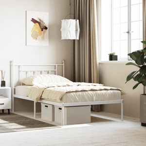 vidaXL, vidaXL Bettgestell mit Kopfteil Metall Weiß 107x203 cm