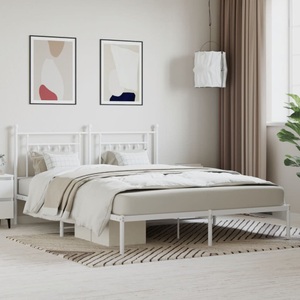 vidaXL, vidaXL Bettgestell mit Kopfteil Metall Weiß 160x200 cm