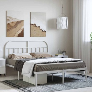 vidaXL, vidaXL Bettgestell mit Kopfteil Metall Weiß 135x190 cm