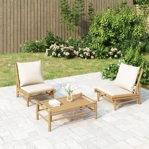 vidaXL, vidaXL Gartenstühle 2 Stk. mit Cremeweißen Kissen Bambus, 