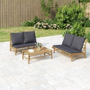 vidaXL, vidaXL 2-tlg. Garten-Lounge-Set mit Dunkelgrauen Kissen Bambus, vidaXL 2-tlg. Garten-Lounge-Set mit Dunkelgrauen Kissen Bambus