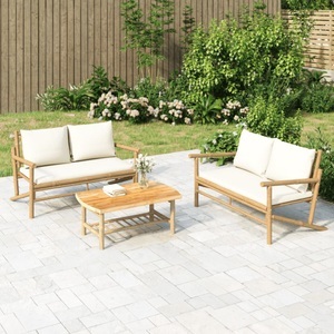 vidaXL, vidaXL 2-tlg. Garten-Lounge-Set mit Cremeweißen Kissen Bambus