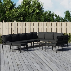 vidaXL, vidaXL 11-tlg. Garten-Lounge-Set mit Grauen Kissen Stahl, vidaXL 11-tlg. Garten-Lounge-Set mit Grauen Kissen Stahl