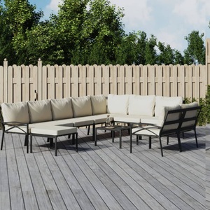 vidaXL, vidaXL 11-tlg. Garten-Lounge-Set mit Sandfarbigen Kissen Stahl, vidaXL 11-tlg. Garten-Lounge-Set mit Sandfarbigen Kissen Stahl