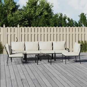 vidaXL, vidaXL 7-tlg. Garten-Lounge-Set mit Sandfarbigen Kissen Stahl, vidaXL 7-tlg. Garten-Lounge-Set mit Sandfarbigen Kissen Stahl