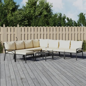 vidaXL, vidaXL 9-tlg. Garten-Lounge-Set mit Sandfarbigen Kissen Stahl, vidaXL 9-tlg. Garten-Lounge-Set mit Sandfarbigen Kissen Stahl