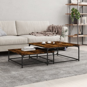 vidaXL, vidaXL Satztische 2 Stk. Räuchereiche Holzwerkstoff, vidaXL Satztische 2 Stk. Räuchereiche Holzwerkstoff