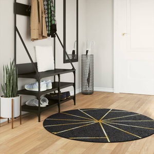vidaXL, vidaXL Teppich Waschbar Schwarz und Golden Ø 120 cm Rutschfest, vidaXL Teppich Waschbar Schwarz und Golden Ø 120 cm Rutschfest