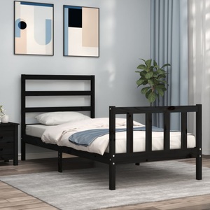 vidaXL, vidaXL Massivholzbett mit Kopfteil Schwarz 2FT6 Small Single