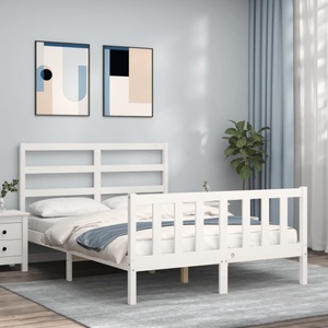 vidaXL, vidaXL Massivholzbett mit Kopfteil Weiß 140x190 cm