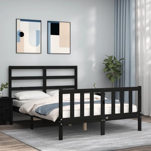 vidaXL, vidaXL Massivholzbett mit Kopfteil Schwarz 140x190 cm