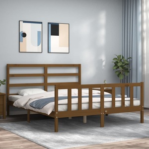 vidaXL, vidaXL Massivholzbett mit Kopfteil Honigbraun 5FT King Size