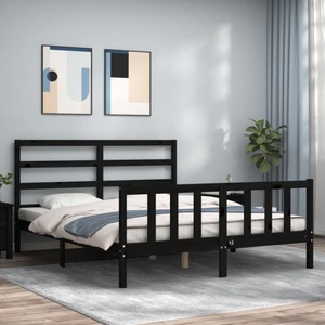 vidaXL Massivholzbett mit Kopfteil Schwarz 5FT King Size