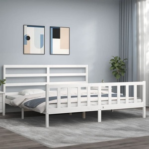 vidaXL, vidaXL Bettgestell mit Kopfteil Weiß 180x200 cm Massivholz