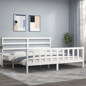 vidaXL, vidaXL Massivholzbett mit Kopfteil Weiß 200x200 cm