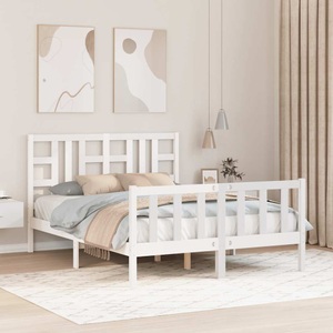 vidaXL Massivholzbett mit Kopfteil Weiß 140x200 cm