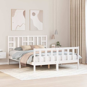 vidaXL, vidaXL Massivholzbett mit Kopfteil Weiß 5FT King Size