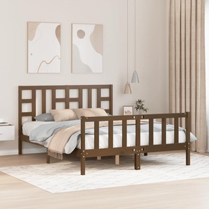 vidaXL, vidaXL Massivholzbett mit Kopfteil Honigbraun 5FT King Size