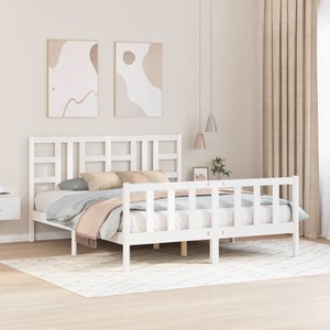 vidaXL, vidaXL Massivholzbett mit Kopfteil Weiß 160x200 cm