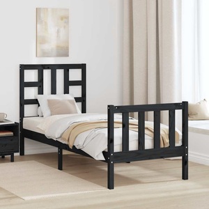 vidaXL, vidaXL Massivholzbett mit Kopfteil Schwarz 2FT6 Small Single