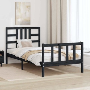 vidaXL, vidaXL Massivholzbett mit Kopfteil Schwarz 100x200 cm