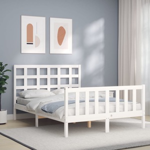 vidaXL, vidaXL Massivholzbett mit Kopfteil Weiß 140x190 cm