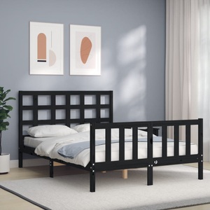 vidaXL, vidaXL Massivholzbett mit Kopfteil Schwarz 120x200 cm