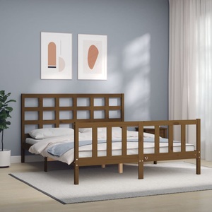 vidaXL Massivholzbett mit Kopfteil Honigbraun 5FT King Size