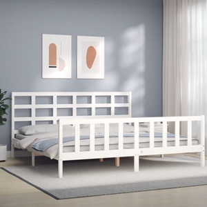 vidaXL, vidaXL Bettgestell mit Kopfteil Weiß 180x200 cm Massivholz