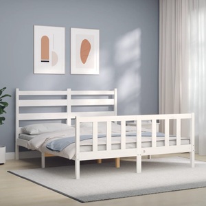 vidaXL, vidaXL Massivholzbett mit Kopfteil Weiß 160x200 cm