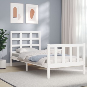 vidaXL Bettgestell mit Kopfteil Weiß 90x190 cm Massivholz