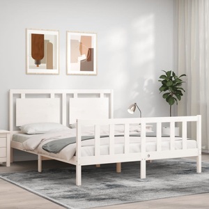 vidaXL Massivholzbett mit Kopfteil Weiß 5FT King Size