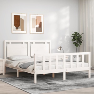 vidaXL, vidaXL Massivholzbett mit Kopfteil Weiß 160x200 cm