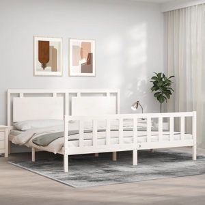 vidaXL, vidaXL Bettgestell mit Kopfteil Weiß 180x200 cm Massivholz