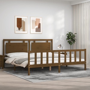 vidaXL, vidaXL Massivholzbett mit Kopfteil Honigbraun 200x200 cm