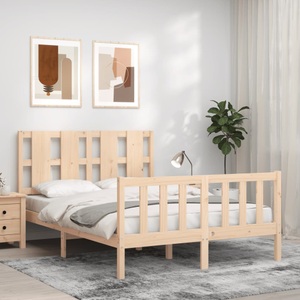 vidaXL, vidaXL Massivholzbett mit Kopfteil 4FT Small Double, vidaXL Massivholzbett mit Kopfteil