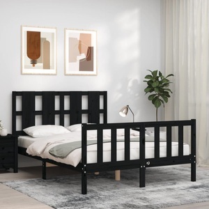vidaXL, vidaXL Massivholzbett mit Kopfteil Schwarz 140x190 cm, vidaXL Massivholzbett mit Kopfteil Schwarz 140x190 cm