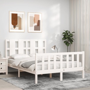 vidaXL, vidaXL Massivholzbett mit Kopfteil Weiß 120x200 cm, vidaXL Massivholzbett ohne Matratze Weiß 120x200 cm Kiefernholz