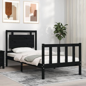 vidaXL, vidaXL Bettgestell mit Kopfteil Schwarz 90x190 cm Massivholz