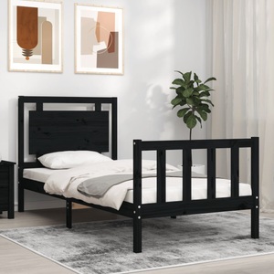 vidaXL, vidaXL Massivholzbett mit Kopfteil Schwarz 90x200 cm