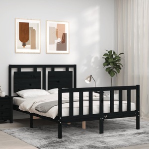vidaXL, vidaXL Massivholzbett mit Kopfteil Schwarz 120x200 cm