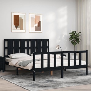 vidaXL, vidaXL Massivholzbett mit Kopfteil Schwarz 5FT King Size, vidaXL Massivholzbett mit Kopfteil Schwarz